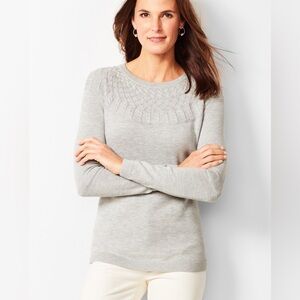 Talbots XS Gray Cable Yoke Crew Neck Sweater Cotton Cashmere Blend Office Normco